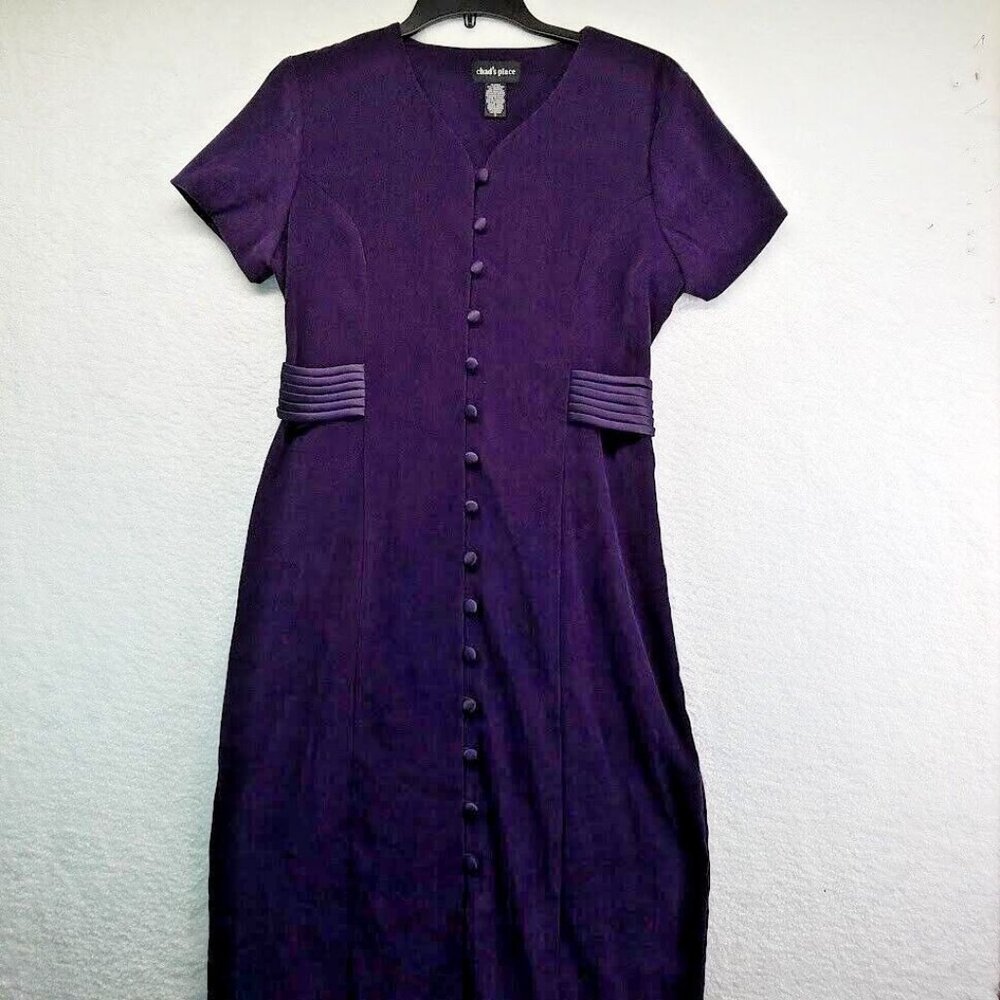 Chads Place Dress Womens 18 Dark Purple Faux Suede Satin Buttons Vintage